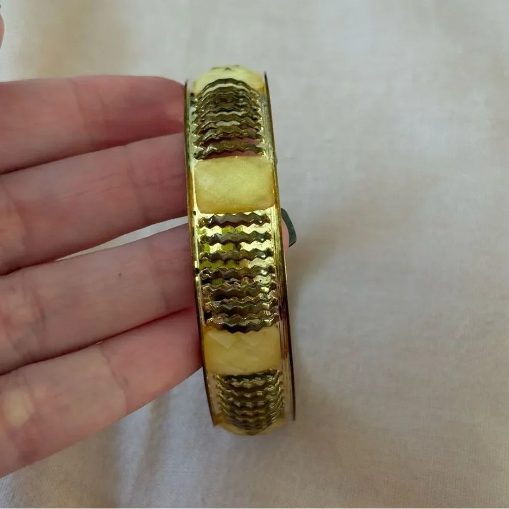 Vintage Style Gold Tone Yellow Statement Bangle